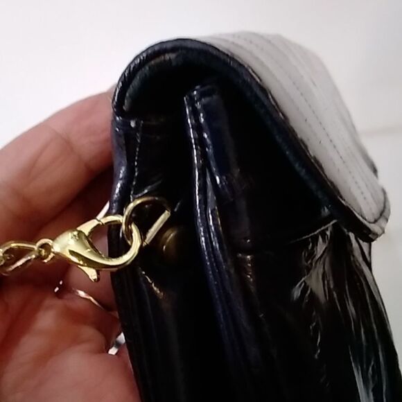 VINTAGE GENUINE LEATHER EEL SKIN WOMEN'S CROSSBODY AND HANDBAG ACCESSORIES DARK - Picture 14 of 15